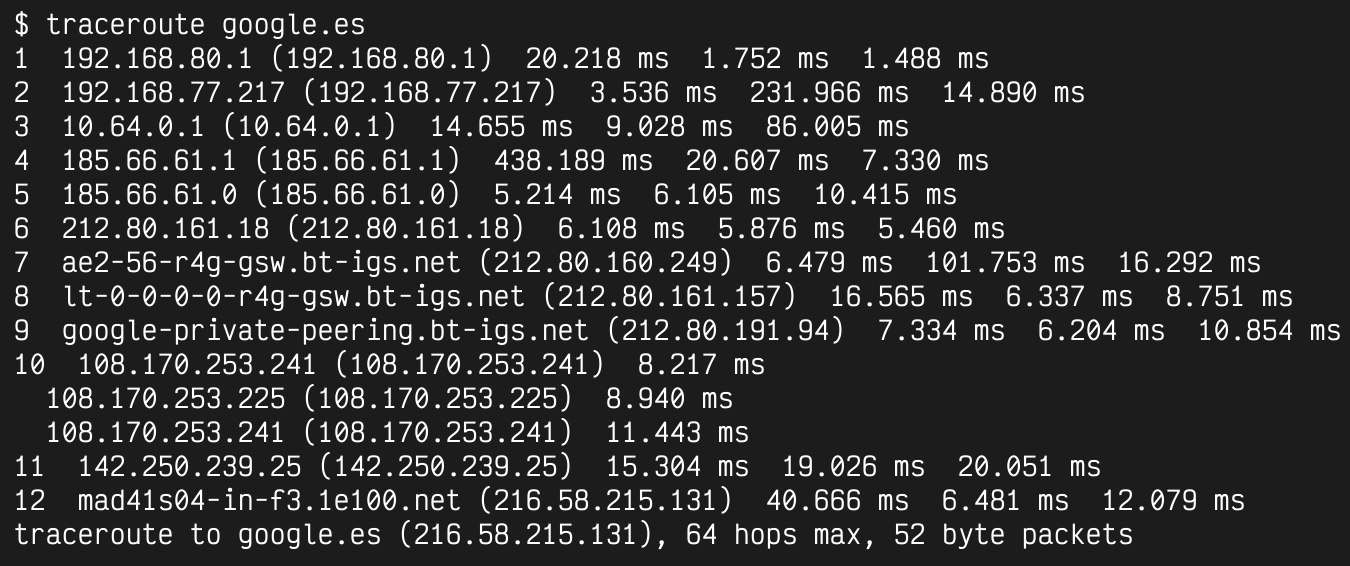 Traceroute a Google.es